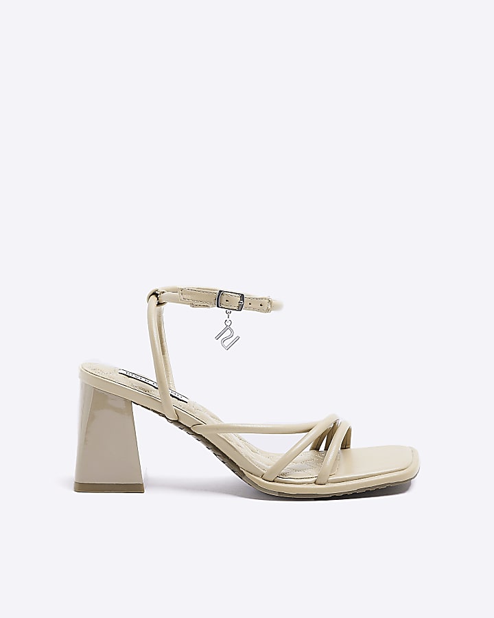 Beige wide fit strappy heeled sandals | River Island