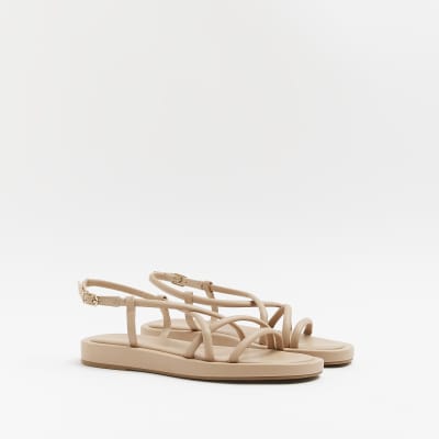 Beige wide fit strappy sandals | River Island