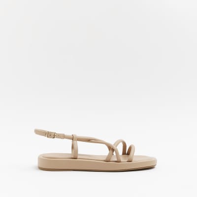 Beige wide fit strappy sandals River Island