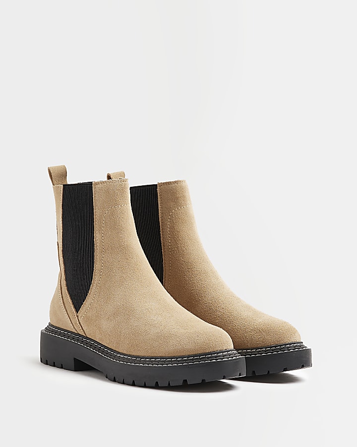 Beige wide fit suede ankle boots
