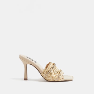 Beige wide fit woven mule | River Island