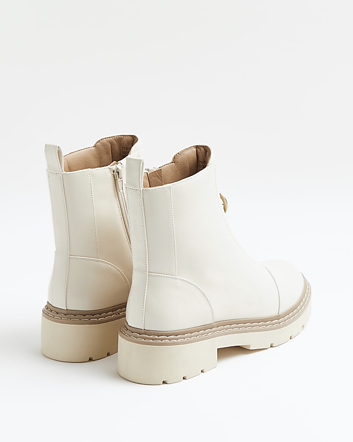 Beige wide fit zip front chunky boots