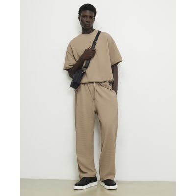 Beige Wide Leg Waffle Textured Joggers