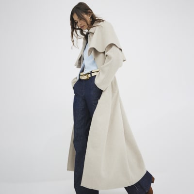 Beige Wool Blend Oversized Cape Coat River Island