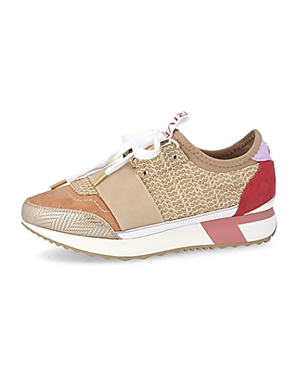 360 degree animation of product Beige woven elasticated runner trainers frame-2