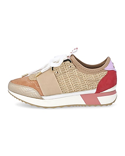 360 degree animation of product Beige woven elasticated runner trainers frame-3