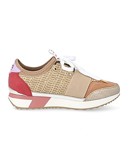 360 degree animation of product Beige woven elasticated runner trainers frame-15