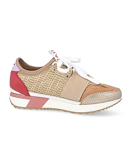 360 degree animation of product Beige woven elasticated runner trainers frame-16