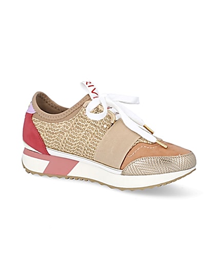 360 degree animation of product Beige woven elasticated runner trainers frame-17
