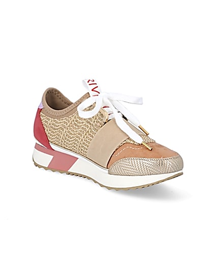 360 degree animation of product Beige woven elasticated runner trainers frame-18