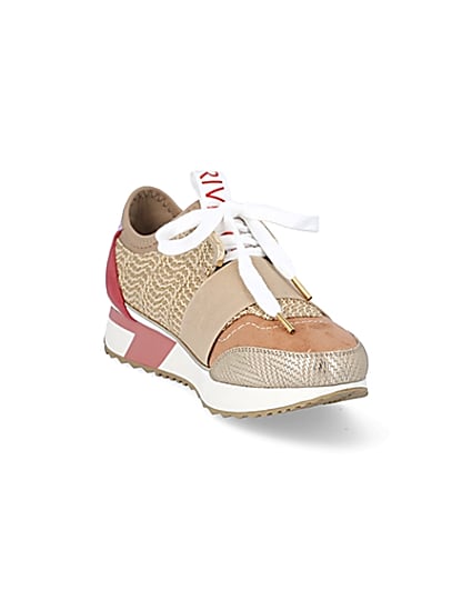 360 degree animation of product Beige woven elasticated runner trainers frame-19