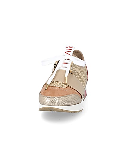 360 degree animation of product Beige woven elasticated runner trainers frame-22