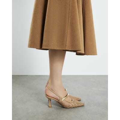 Beige Woven Instep Trim Court Heels