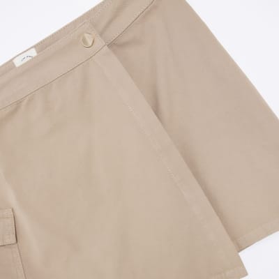 Beige Wrap Mini Skirt