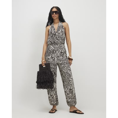 Zebra Textured Halter Jumpsuit