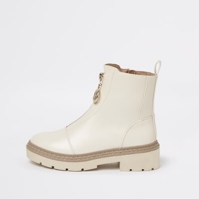 Beige zip front chunky boots | River Island