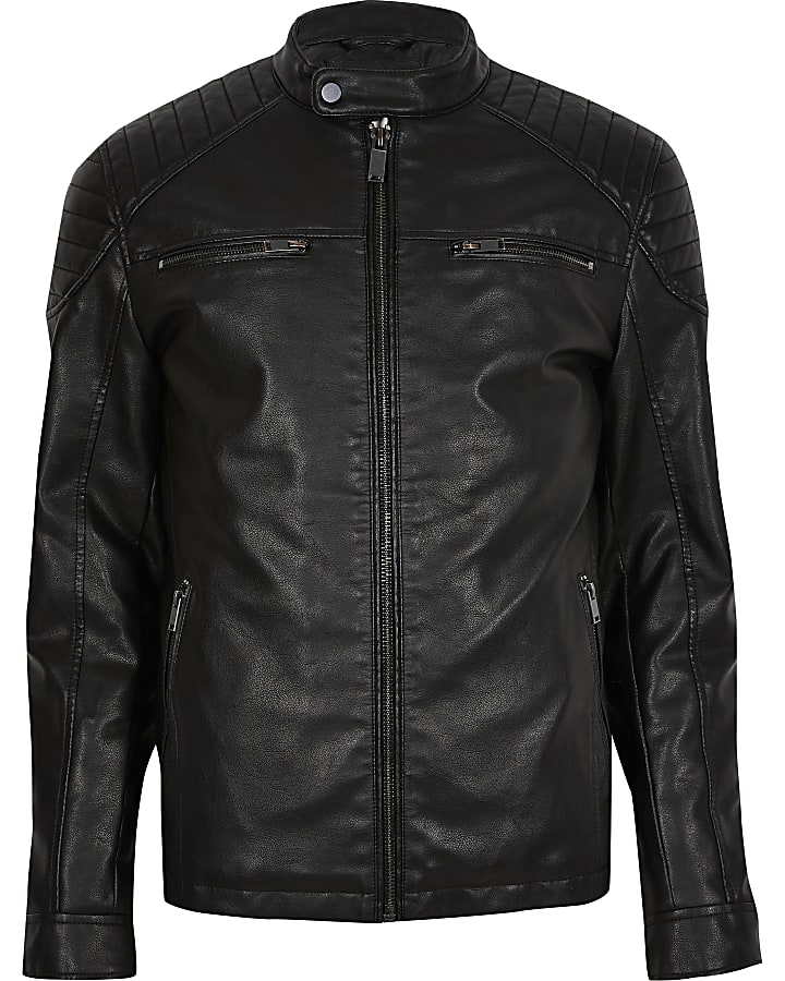 Big & Tall black faux leather racer jacket