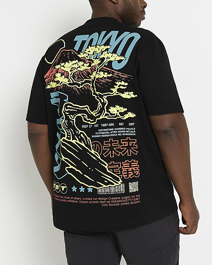 Big & Tall black graphic Japanese t-shirt