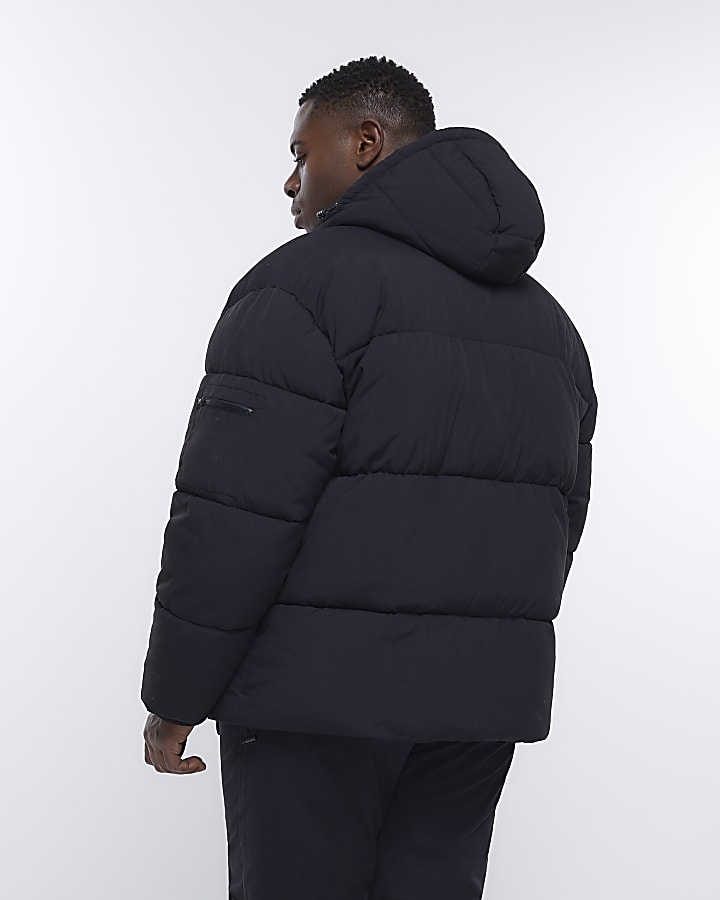 Big & Tall black hooded puffer jacket