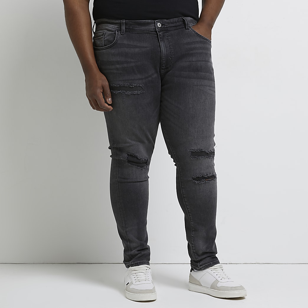 Big & Tall black ripped Sid skinny jeans | River Island