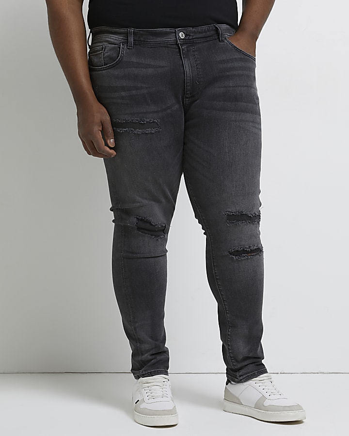 Big & Tall black ripped skinny fit jeans