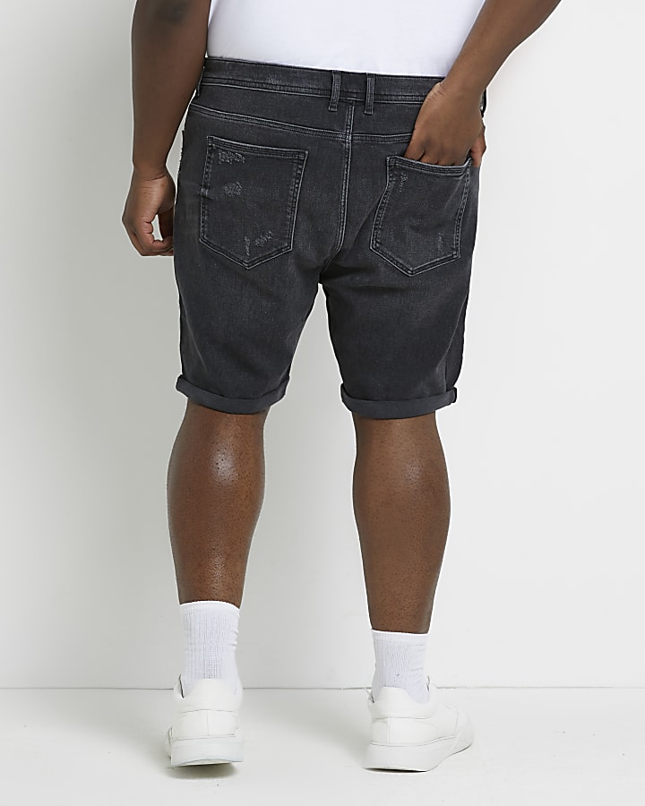 Big & tall black skinny fit denim shorts