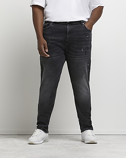 Big & tall black skinny fit paint jeans