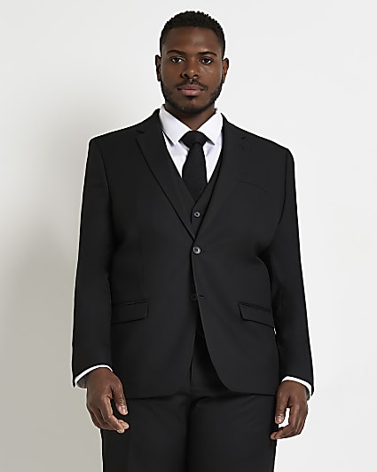 Big & tall black skinny fit twill suit jacket