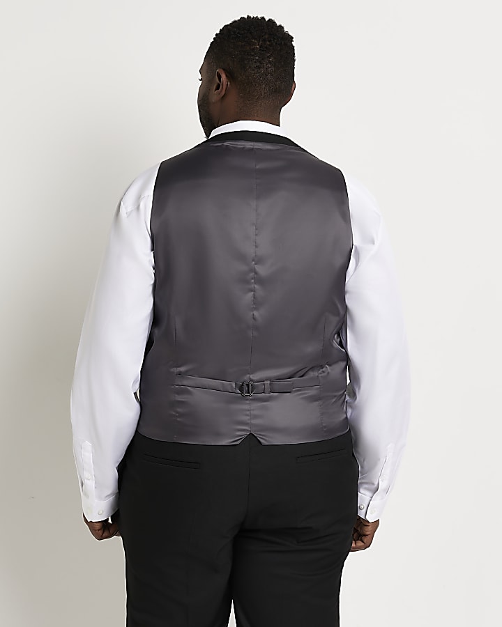 Big & tall black skinny fit twill waistcoat