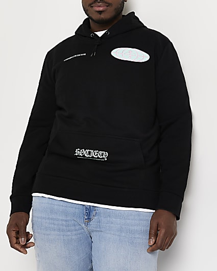 Big & Tall black slim fit graphic hoodie