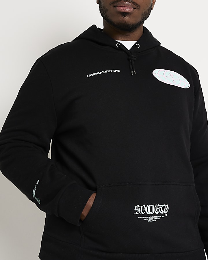 Big & Tall black slim fit graphic hoodie