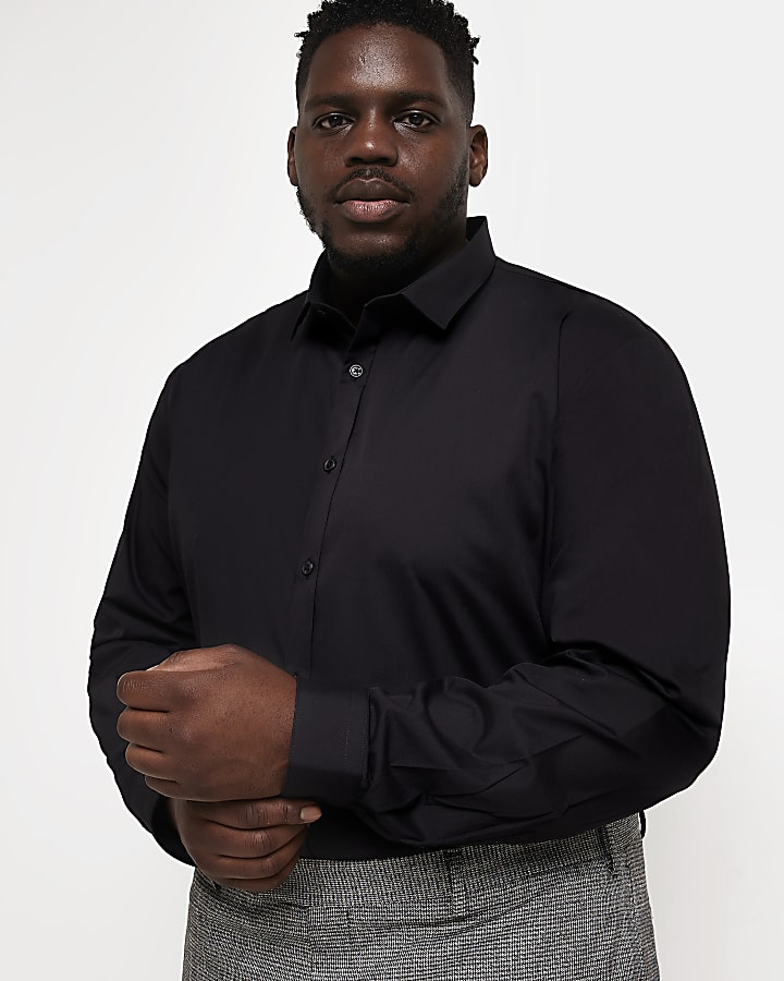 Big & Tall black slim fit long sleeve shirt