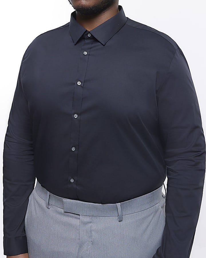 Big & Tall black slim fit poplin shirt