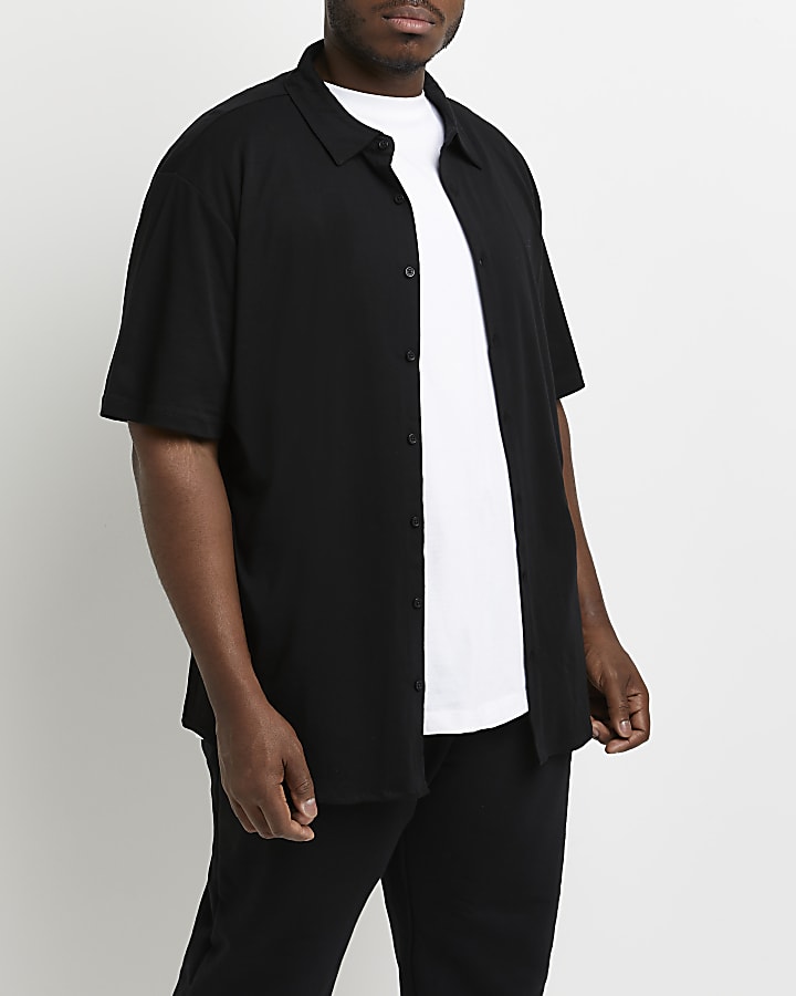 Big & tall black slim fit short sleeve shirt