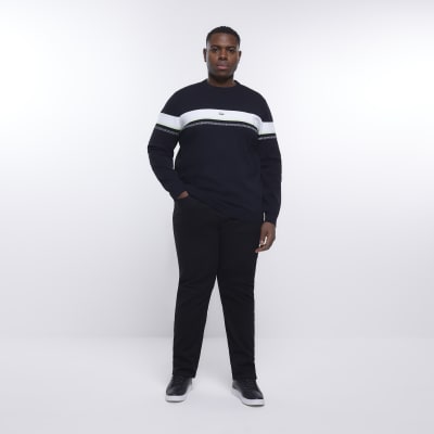 Big & Tall black slim fit striped jumper River Island