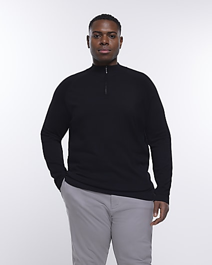 Big & Tall black slim fit zip knitted jumper