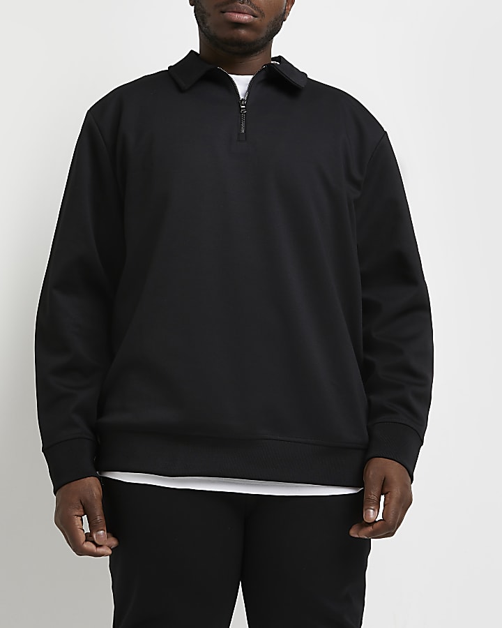 Big & tall black slim fit zip neck sweatshirt