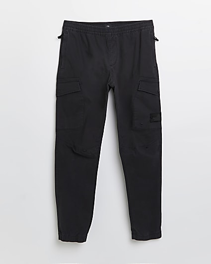 Big & tall black washed cargo trousers
