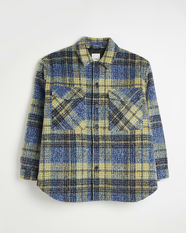 Big & Tall blue check quilted shacket