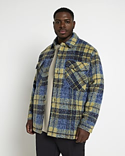 Big & Tall blue check quilted shacket