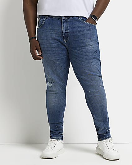 Big & Tall blue denim skinny fit ripped jeans