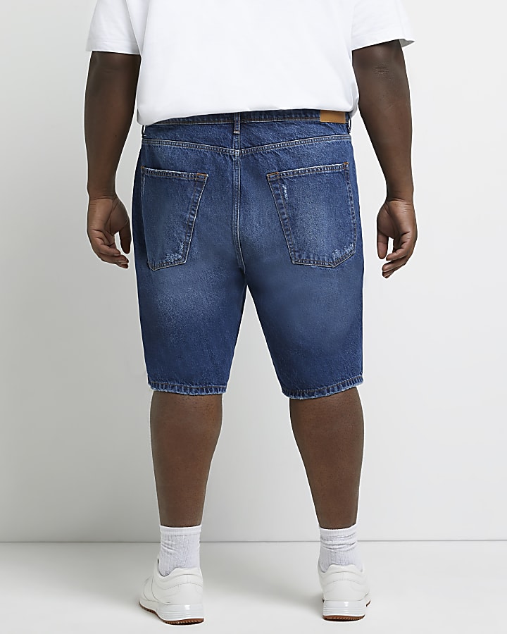 Big & Tall blue oversized ripped denim shorts