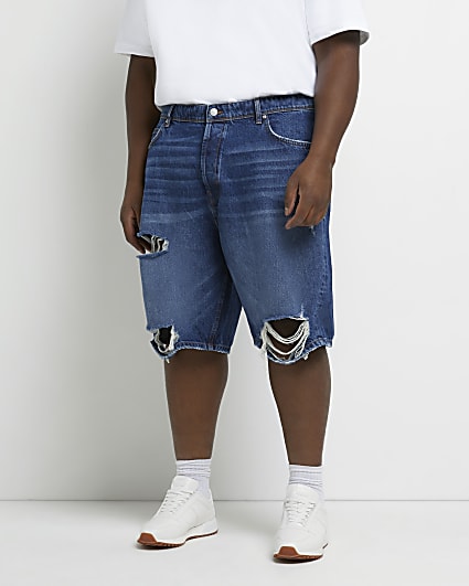 Big & Tall blue oversized ripped denim shorts