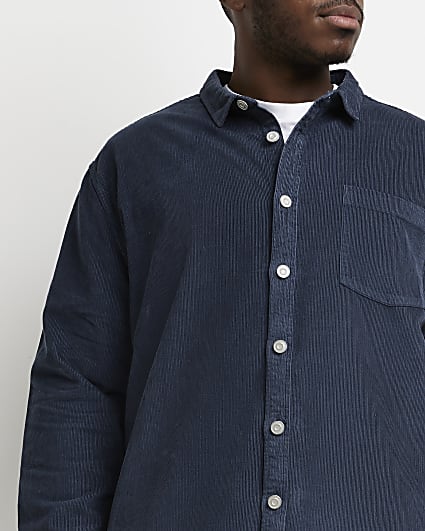 Big & tall blue regular fit cord shirt