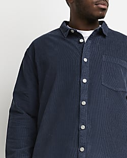 Big & tall blue regular fit corduroy shirt