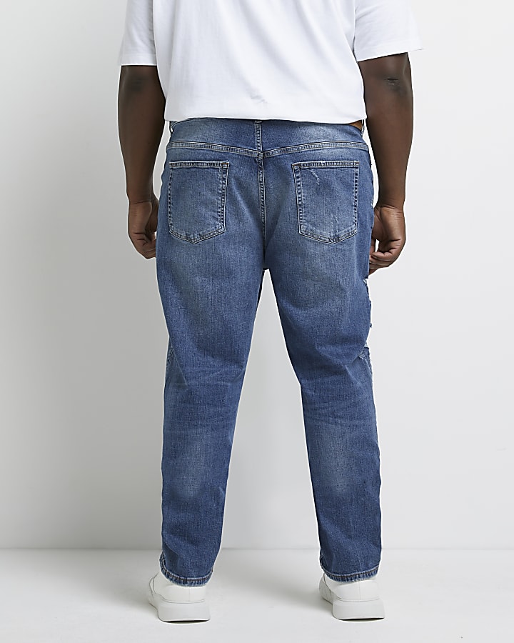 Big & tall blue relaxed fit ripped jeans