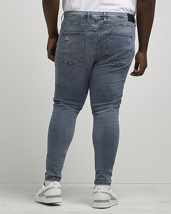 Big & Tall blue ripped spray on skinny jeans