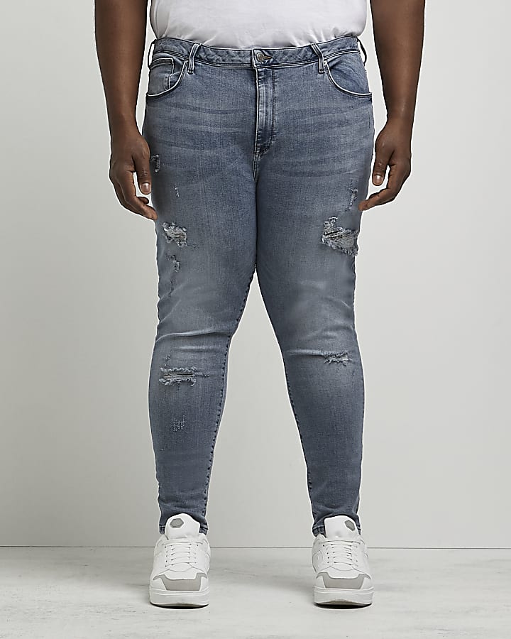 Big & Tall blue ripped spray on skinny jeans