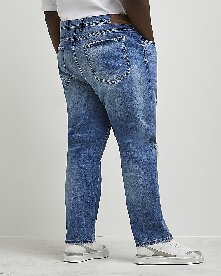 Big & Tall blue ripped straight jeans