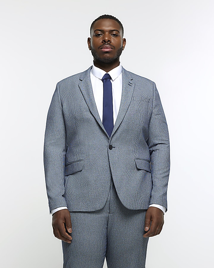 Big & Tall blue skinny dogtooth suit jacket